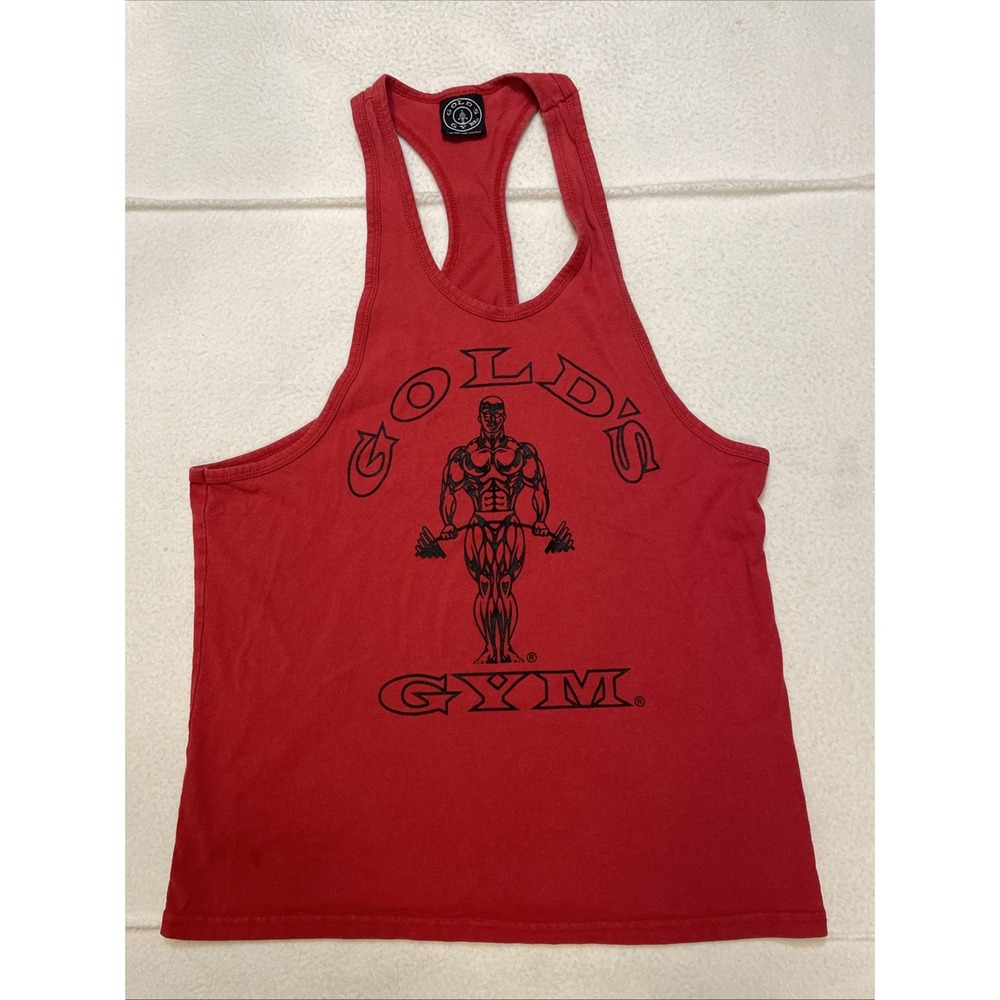 Vintage Gold's Gym Tank Top Mens Large Red Cancun Racerback Bodybuilding USA